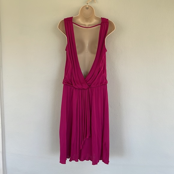 Express magenta pink backless cowl neck satin stretch dress size XS - Picture 5 of 9